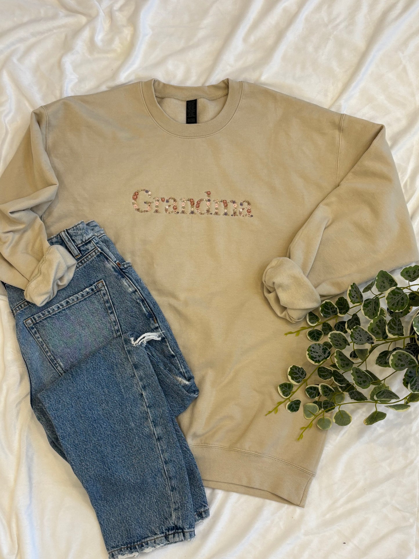Floral "Grandma" Embroidered Sweatshirt