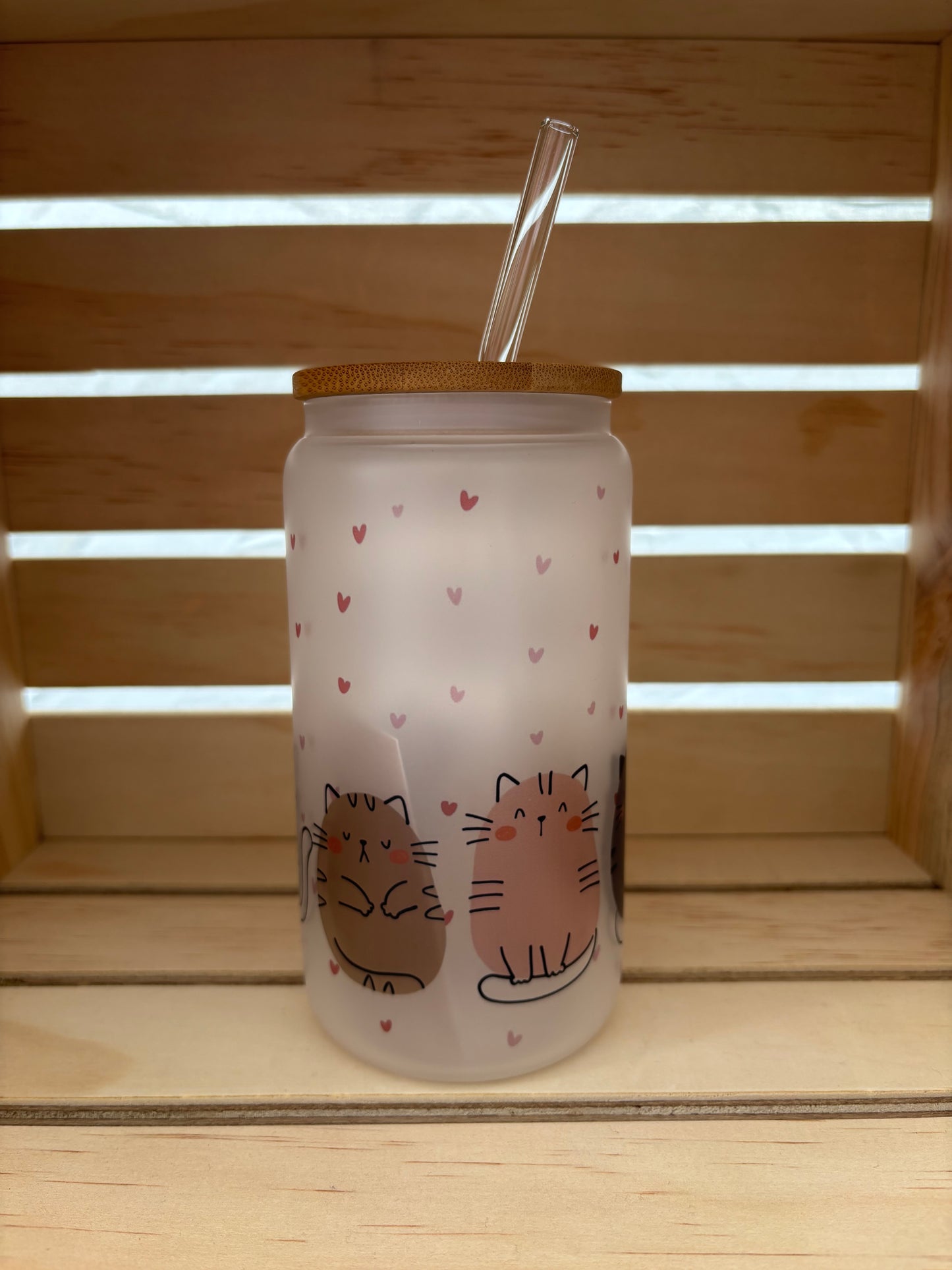 Cat Potato Frosted Glass with Lid & Straw