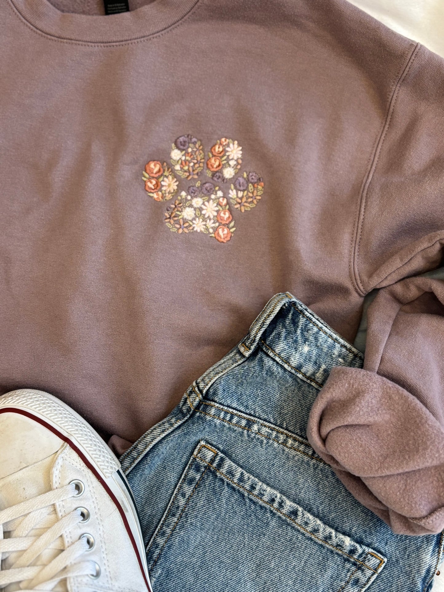 Floral "Paw Print" Embroidered Sweatshirt