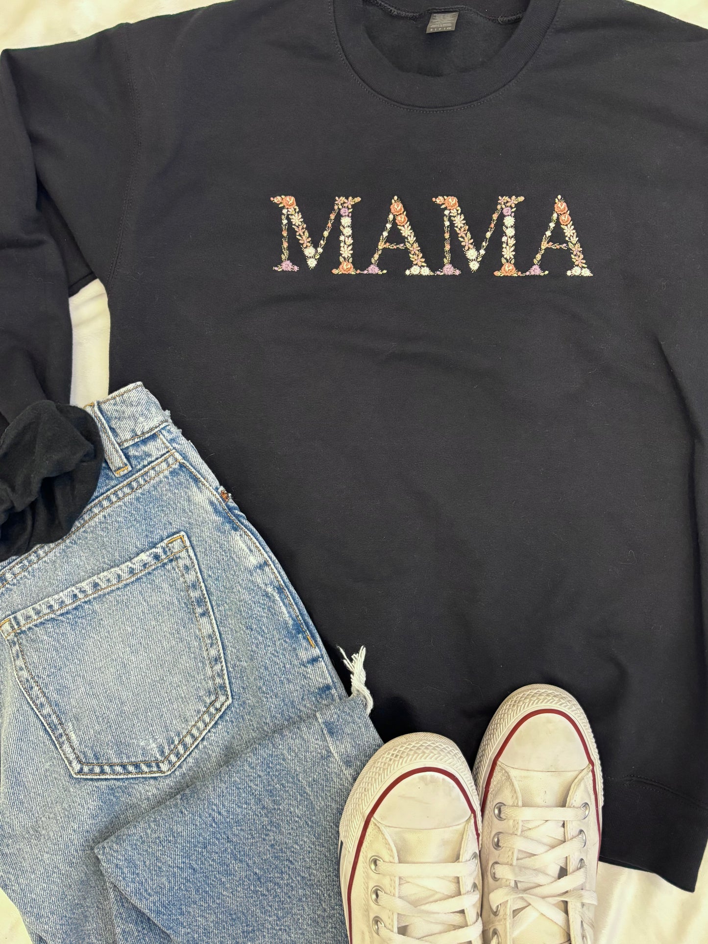 Floral "Mama" Embroidered Sweatshirt