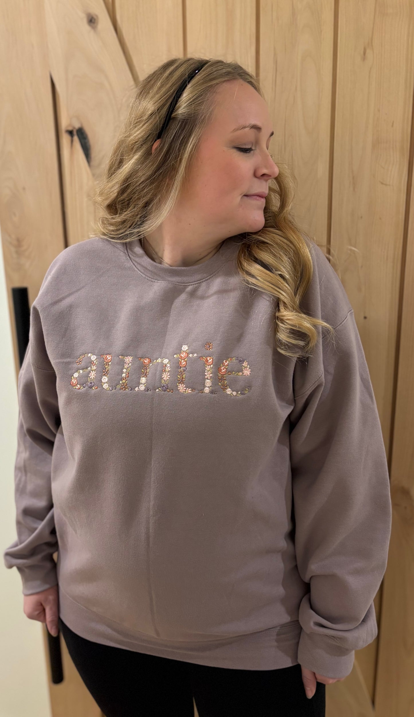 Floral "Auntie" Embroidered Sweatshirt