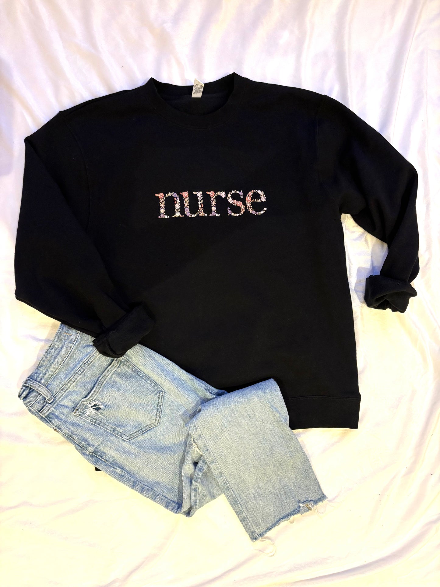 Floral "Nurse" Embroidered Sweatshirt