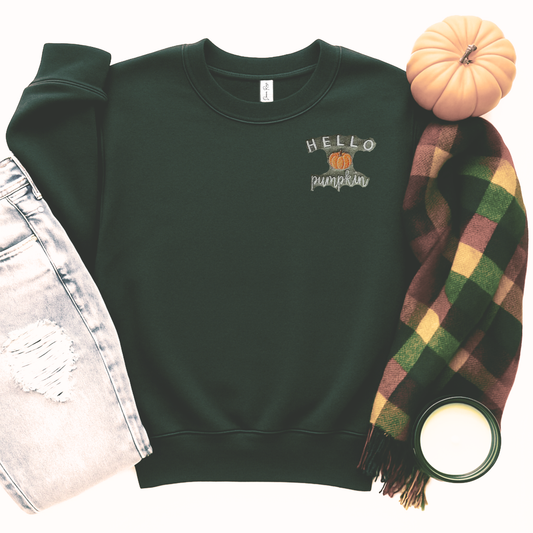 "Hello Pumpkin" Embroidered Crewneck