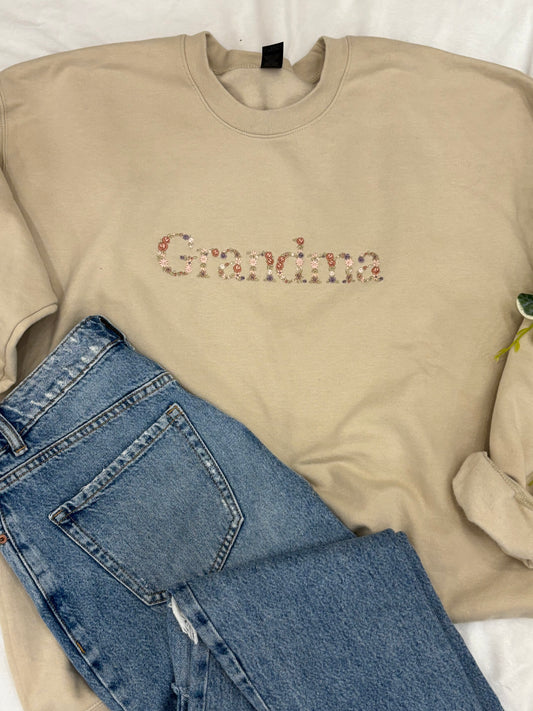 Floral "Grandma" Embroidered Sweatshirt