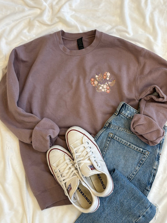 Floral "Paw Print" Embroidered Sweatshirt