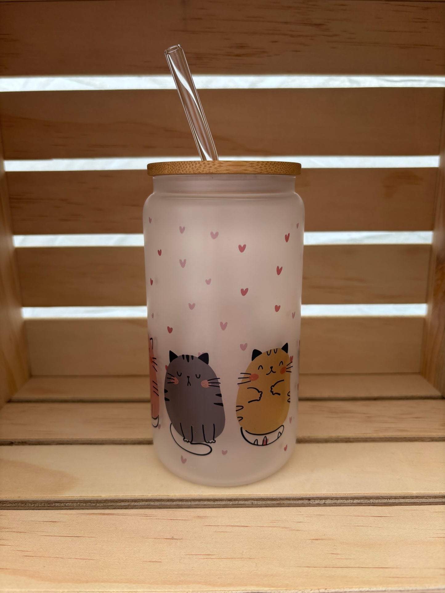 Cat Potato Frosted Glass with Lid & Straw