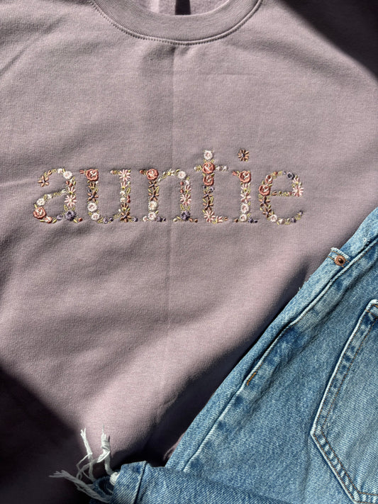 Floral "Auntie" Embroidered Sweatshirt
