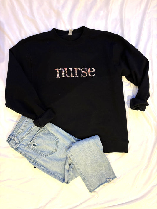 Floral "Nurse" Embroidered Sweatshirt
